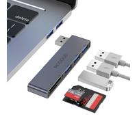 MOGOOD Hub 5 Puertos USB 3.0, Lector SD/TF para PC, Gris, Lado Izquierdo