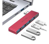 MOGOOD Hub USB 3.0 4 Puertos Rojo Izquierda, Adaptador Multipuerto USB