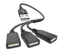 MOGOOD Splitter USB 1 a 3, 480Mbps, 1 Paq, Alu/Nailon, Negro