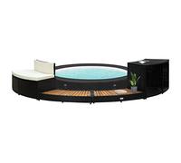 Mogou Borde de bañera de hidromasaje, Yacuzzi Exterior Hinchable Piezas De Recambi, Borde para Bañera De Hidromasaje SPA, ratán PE Madera de Acacia Negro