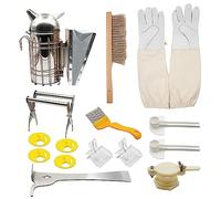 MOGOULUA Kit de Herramientas de Apicultura para Apicultor Manual de Apicultor Guantes de Apicultor Cepillo de Abeja Alimentador de Marco de Acero Inoxidable de Abeja Kit de Herramientas de Colmena
