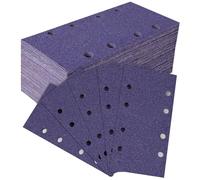 MOGRQAP Juego de 35 hojas de lija, 93 x 185 mm, grano 40, papel de lija de cerámica, 8 agujeros, hoja de lija rectangular para lijadora orbital de madera y metal