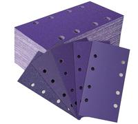 MOGRQAP Juego de 50 hojas de lija, 93 x 185 mm, grano 60/80/120/240/400, papel de lija de cerámica, 8 agujeros, hoja de lija rectangular para lijadora orbital de madera, metal