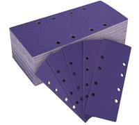 MOGRQAP Juego de 50 hojas de lija de 93 x 230 mm, grano 60/80/120/240/400, papel de lija de cerámica, 8 agujeros, rectangular, para lijadora orbital de madera, metal