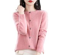 MOGSA Cárdigan de punto con diseño de primavera y otoño, de lana con aberturas, de mujer, cuello redondo, top de cachemira, suéter tejido sin costuras, camiseta de forro exterior, rosa, M
