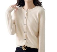 MOGSA - Cárdigan para mujer, cárdigan de cuello redondo, primavera y otoño, cárdigan de cachemira tejida con un solo botón para mujer, albaricoque, XXL (67-75)kg