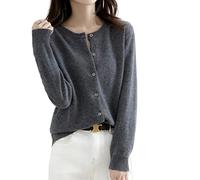 MOGSA Cárdigan para mujer, suéter de punto con cuello redondo, para primavera, otoño, cachemira, de un solo botonadura, color gris oscuro, talla XL (62-67) kg