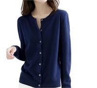 MOGSA Cárdigan para mujer, suéter de punto con cuello redondo, para primavera, otoño, cachemira, de un solo botonadura para mujer, color azul marino, talla XL (62-67) kg