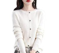 MOGSA Cardigan Suéteres Primavera y Otoño Hueco Lana Cardigan Mujeres O-cuello Top Cachemira Jersey de punto sin costuras Bottoming Shirt Tour al aire libre, Blanco cálido, XL