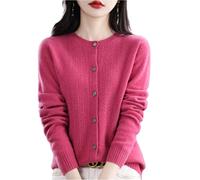 MOGSA Chaqueta de punto suéter de primavera y otoño chaqueta de lana ahuecada para mujer con cuello en O superior suéter de cachemira de punto sin costuras camisa de fondo torre exterior, frambuesa