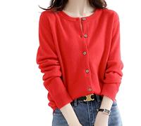 MOGSA - Jersey de punto para mujer con cardigan, suéter de cuello en O, primavera otoño, punto de cachemira, chaqueta de punto de una fila para mujer, rojo, L (55-62)kg