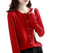 MOGSA - Jersey de punto para mujer con cardigan, suéter de cuello en O, primavera otoño, punto de cachemira, chaqueta de punto de una fila para mujer, granate, S (45-50)kg
