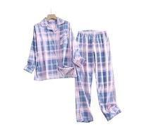 MOGSA Pijama de franela de algodón para mujer, conjunto de pijama para el hogar, estampado simple, suelto, primavera, otoño, manga larga, conjunto de pijama para mujer, rosa, S