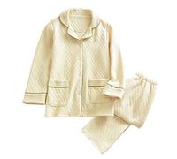 MOGSA Pijama para mujer, pijama cálido de tres capas, acolchado para otoño e invierno, conjunto de ropa de dormir de algodón grueso casual, ropa de hogar para hombre,color beige para mujer, talla L