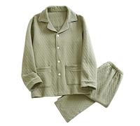 MOGSA Pijama para mujer, pijama cálido para parejas, tres capas, acolchado, otoño, invierno, ropa de dormir de algodón grueso, casual, ropa para el hogar, pijamas para mujer, color verde, XL