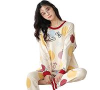 MOGSA Pijama para mujer, primavera, otoño, algodón, pijama para mujer, diseño de dibujos animados, ropa de dormir, ropa de noche, ropa de hogar, W6, XL asiático (60-70 kg)