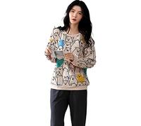 MOGSA Pijama para mujer, primavera, otoño, de algodón, elegante, floral, conjunto de ropa de dormir, pantalones a cuadros, para mujer, hogar, W15, L asiático (50-60 kg)