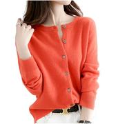 MOGSA Cárdigan para mujer, suéter de punto con cuello redondo, para primavera, otoño, cachemira, de un solo botonadura para mujer, color naranja, S (45-50) kg