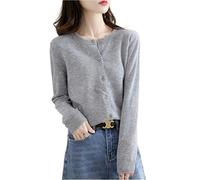 MOGSA Cárdigan para mujer, suéter de punto con cuello redondo, para primavera, otoño, cachemira, de un solo botonadura, color gris claro, L (55-62) kg