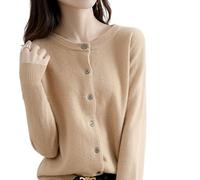 MOGSA Suéteres tipo Cárdigan para Mujer, Cárdigans de Mujer, Suéter de Cuello en O, Cárdigans de Cachemira de Primavera y Otoño, Tejidos de un Solo Pecho, Suéteres para Mujer, marrón claro, XXL (67-75