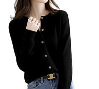 MOGSA Cárdigan para mujer, suéter de punto con cuello redondo, para primavera, otoño, cachemira, de un solo botonadura para mujer, color negro, S (45-50) kg