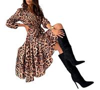 MOGSA Vestido largo para mujer, con botones, cuello en V, manga larga, para fiesta de primavera, elegante, cebra amarilla, M