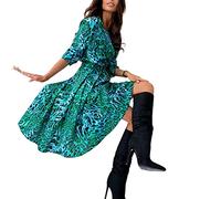 MOGSA Vestido Maxi para mujer, con botones, cuello en V, manga larga, elegante, para fiesta de primavera, color verde, talla S