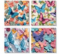 MOGTAA 4 Pack Mariposa Pintar por Numeros Adultos Principiantes con Marco, Kit DIY Flor Cuadros para Pintar por Numeros, Animal Paint by Numbers Kits, Decoración para el Hogar 20x20cm