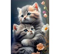 MOGTAA Kits de pintura de diamantes de gato para adultos, kits de pintura de diamantes de flores 5D para principiantes, kits de puntos de diamante de animales de perforación completa para decoración