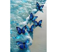 MOGTAA Kits de pintura de diamantes de mariposa azul para adultos, kits de pintura de diamantes 5D para principiantes, kits completos de puntos de diamante, pintura de gemas de paisaje para decoración