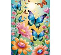 MOGTAA Kits de pintura de diamantes de mariposa para adultos, kits de pintura de diamantes de flores coloridas 5D para principiantes, kits completos de puntos de diamante, pintura de gemas de paisaje