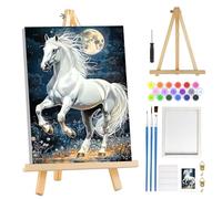 MOGTAA Pintura de caballos por números adultos con marco, pintura de paisaje lunar por números con caballete de madera, kit de pintura al óleo de bricolaje pinturas acrílicas para decoración del hogar