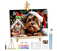 MOGTAA Pintura de Navidad por números para adultos principiantes con marco, pintura de perro de Navidad por números para adultos con caballete, kits de pintura al óleo DIY para decoración del hogar, 8