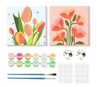 MOGTAA Pintura enmarcada por números para adultos y niños, principiantes, paquete de 2 flores por números para adultos, pintura infantil por números, pintura artística para decoración de pared del