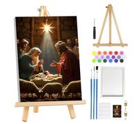 MOGTAA Pintura navideña por números para adultos principiantes con marco, pintura de Jesús por números para adultos con caballete, kits de pintura al óleo para decoración del hogar, 8 x 12 pulgadas