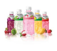 MOGU MOGU Zumo de frutas surtido con Nata de Coco 320 ml, 6 botellas, con Topping De Gelatina Para Masticar Sin Parar - Sabores: Mango, Melón, Piña, Grosella negra, Sandía, Coco, Fresa, Lychee,