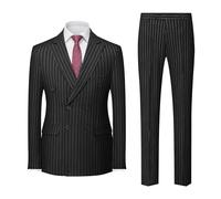 MOGU Traje de Rayas de Doble Botonadura para Hombre, 2 Piezas, Ajustado, Chaqueta y Pantalones Formales para Negocios, Bodas, Bailes de graduación, Negro -, Small