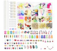 MoguGo Charms Juego de 420 colgantes - DIY joyas con té de burbujas, mariposas, ositos de goma - Kit de manualidades para pulseras, pendientes y llaveros, 1, Resina Resina Zinc, Diamante creado