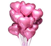 Moguri 12 globos de corazón rosa de 18 pulgadas, incluye 1 lazo blanco y 1 pajita, globos de papel de aluminio para bodas, cumpleaños, día de San Valentín, baby shower y decoración de fiesta