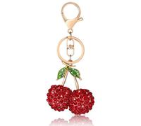 Moguri Colgante de clave de cereza 3D brillante con piedras de cristal rojo para mujer, ideal para bolsos, bolsos, mochilas y llaves del coche, rojo, L
