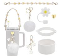 Moguri Juego de 7 accesorios Stanley Cup, correa de agarre para botellas, funda protectora de silicona Stanley, colgante para vaso Stanley con capacidad de 40 oz, color blanco