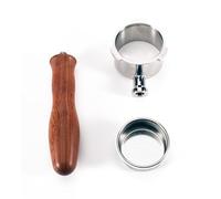 Moguri Siebträger sin fondo 51mm Doble Salida con Mango de Madera Ácida & Diseño de 3 Orejas - Accesorio Portafiltro para DeLonghi EC680/685/885, Embudo de Dosificación de Acero Inoxidable