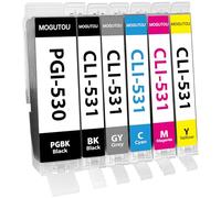 MOGUTOU 530 531 Cartuchos de tinta para Canon 530 531 PGI-530 CLI-531 Multipack compatibles con Canon Pixma TS8750 TS8751 PGI530 CLI531 (pack de 6, negro, cian, magenta, amarillo, gris, PGBK)