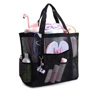 Moguxb Bolso de Playa de Malla Negro Bolso Plegable de Gran Capacidad Bolsa de la Compra Reutilizables Bolso Totes para Playa Viajes Compras