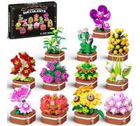 MOGZZi Kit de Construcción Mini Ramo Bonsái 12-en-1, 1001 PCS Flores Artificiales con Rosas, Girasoles y Orquídeas, Regalo para Niños 6+ y Adultos para Navidad, Día de la Madre & San Valentín