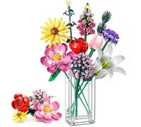 MOGZZi Kit de Construcción Ramo de Flores, 10 Flowers Decorativas Plantas para Armar, Regalos para Adultos y Niños 6+, Niñas y Mujeres San Valentín, Día de la Madre, Cumpleaños, Él o Ella, 721 PCS