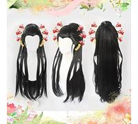 MOHDHAF - Peluca de anime Demon Slayer Kimetsu No Yaiba Daki Negro Largo recto Cosplay Pelo sintético resistente al calor Halloween Carnaval+gorro de peluca gratis