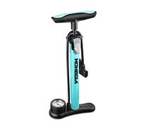 MOHEGIA - Bomba de suelo para bicicleta con calibre, alta presión de 160 PSI, se adapta a válvula Schrader y Presta, para neumáticos, bolas, globos, inflables, color azul