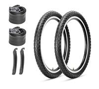 MOHEGIA Juego de 2 neumáticos de bicicleta plegables de 16 x 2.1 pulgadas y 2 tubos de bicicleta con válvula Schrader con palancas de neumáticos, color negro