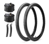 MOHEGIA Juego de neumáticos para bicicleta de montaña: paquete de 2 neumáticos de bicicleta plegables de 26 x 2.1 pulgadas y par de tubos interiores de 26 pulgadas válvula Schrader con palancas de